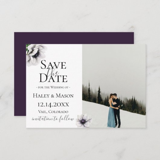 おしゃれなアネモネの花の写真でSave The Date 案内状 (正面/裏面)