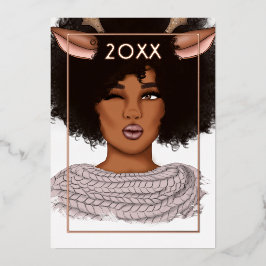 おしゃれなアフリカ系アメリカ人トナカイのクリスマス 箔シーズンカード