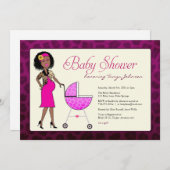 おしゃれなアフリカ系アメリカ人ベイビーシャワー 招待状 (正面/裏面)