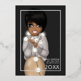 おしゃれなアフリカ系アメリカ人女性のクリスマスカード 箔シーズンカード