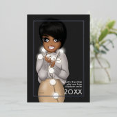 おしゃれなアフリカ系アメリカ人女性のクリスマスカード 箔シーズンカード (立ち正面)