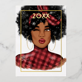 おしゃれなアフリカ系アメリカ人 バッファロープレイド クリスマス 箔シーズンカード