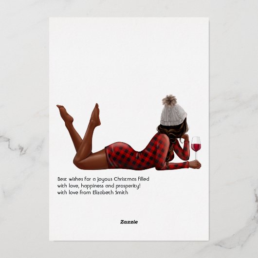 おしゃれなアフリカ系アメリカ人 バッファロープレイド クリスマス 箔シーズンカード (裏面)