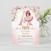 おしゃれなアルファベットAのモノグラムのバレリーナの女の子の誕生日 招待状 (スタンド正面)