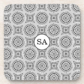 おしゃれなアンティーク調 黒白パターン コースター (正面)