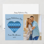 おしゃれなアーガイルハート ダークブルー（ライトブルー） バレンタイン シーズンカード (正面/裏面)