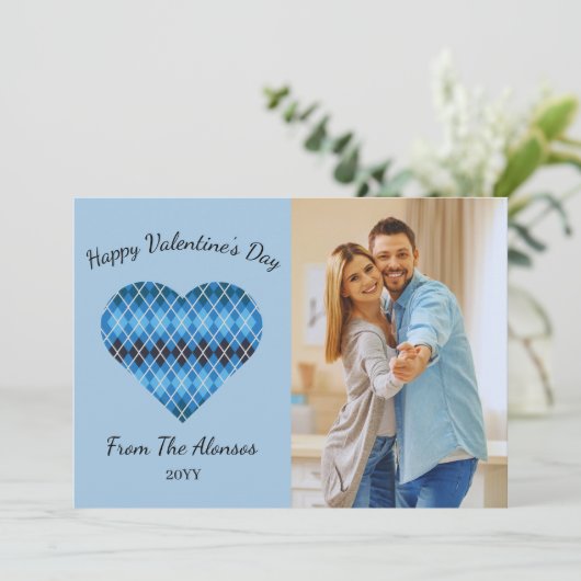 おしゃれなアーガイルハート ダークブルー（ライトブルー） バレンタイン シーズンカード (スタンド正面)