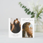 おしゃれなアーチ写真コラージュ ミニマル ウェディング サンクスカード ポストカード (スタンド正面)