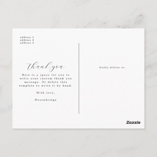 おしゃれなアーチ写真コラージュ ミニマル ウェディング サンクスカード ポストカード (裏面)