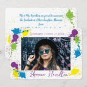 おしゃれなアーティスティックなペイントスプラッター卒業写真招待状 招待状 (正面/裏面)