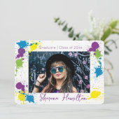 おしゃれなアーティスティックなペイントスプラッター卒業写真招待状 招待状 (スタンド正面)