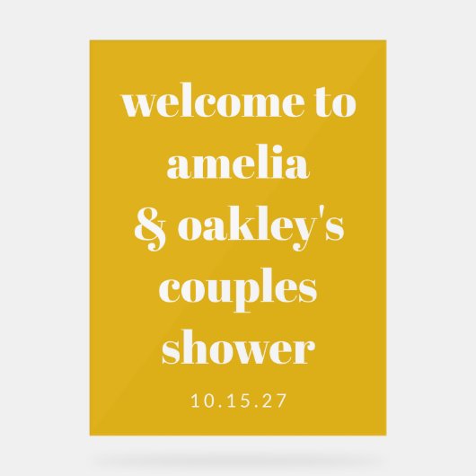 おしゃれなイエローのカスタム ウェルカム サイン 結婚式前祝い (正面)