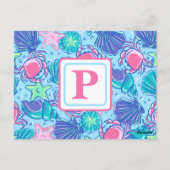 おしゃれなイニシャルビーチシェルカニ ポストカード (裏面)