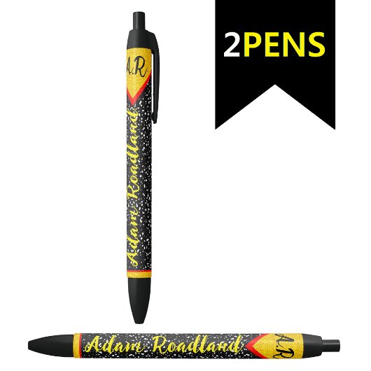 おしゃれなイニシャルモノグラム名、エレガント 黒ボールペン