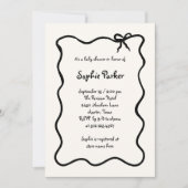 おしゃれなイラストのフランス風リボン | ベビーシャワー 招待状 (正面)