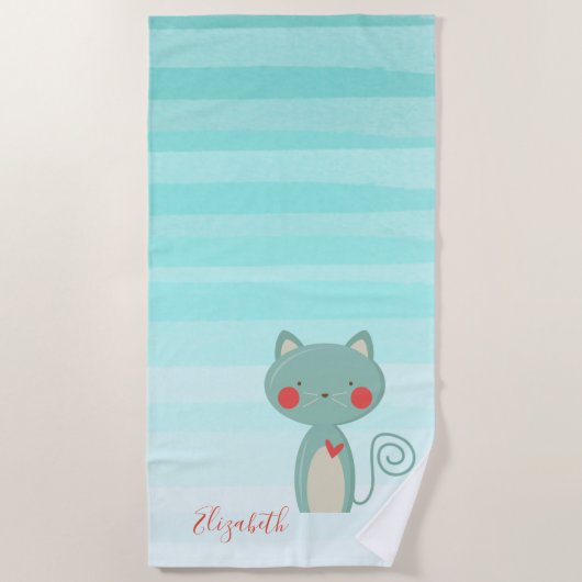 おしゃれなイラストの猫 - 名入れ ビーチタオル (正面)