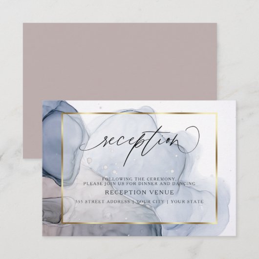 おしゃれなインクのダスティーブルー、マウベ、結婚式招待状 招待状 (正面/裏面)