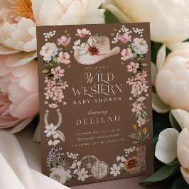 おしゃれなウェスタン水彩花柄カウボーイベイビーシャワー 招待状
