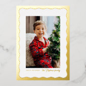 おしゃれなウェーブフレームのシンプルゴールドクリスマス写真 箔シーズンカード (正面)