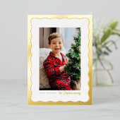 おしゃれなウェーブフレームのシンプルゴールドクリスマス写真 箔シーズンカード (立ち正面)