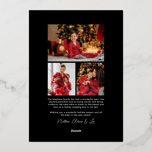 おしゃれなウェーブフレームのシンプルゴールドクリスマス写真 箔シーズンカード (裏面)