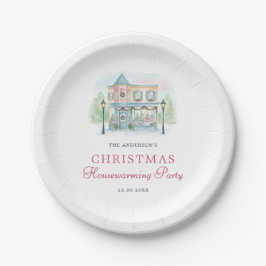 おしゃれなウォーターカラーのハウス メリークリスマス ペーパープレート