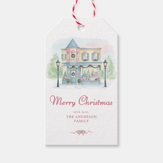 おしゃれなウォーターカラーのメリークリスマス ギフトタグ (正面)