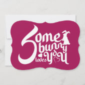 おしゃれなウサギの愛のマゼンタホワイトタイポグラフィ カード (正面)