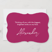 おしゃれなウサギの愛のマゼンタホワイトタイポグラフィ カード (裏面)