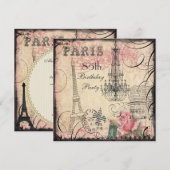 おしゃれなエッフェル塔とシャンデリアの８５歳の誕生日 招待状 (正面/裏面)