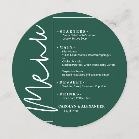 おしゃれなエメラルドグリーン丸型 メニュー (正面)