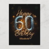 おしゃれなエレガントなゴールドモザイクのブラック60歳の誕生日 ポストカード (正面)