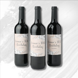 おしゃれなエレガントなバーガンディピンクの花の誕生日 ワインラベル