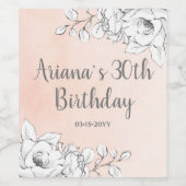 おしゃれなエレガントなバーガンディピンクの花の誕生日 ワインラベル (シングルラベル)