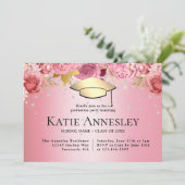 おしゃれなエレガントなピンクの花の卒業式 招待状 (スタンド正面)