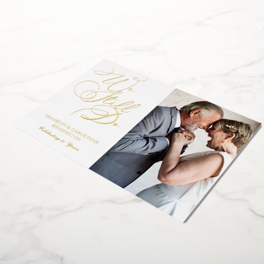 おしゃれなエレガントな記念日誓いの更新写真 箔招待状 (回転した状態)