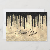 おしゃれなエレガントな黒金グリッターが垂れる サンキューカード (正面)