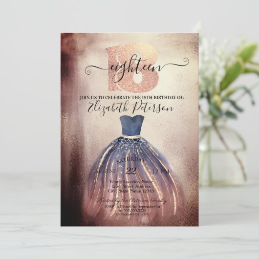 おしゃれなエレガントドレス 18歳の誕生日パーティー 招待状 (スタンド正面)