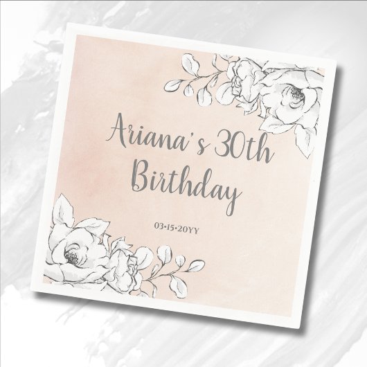 おしゃれなエレガントピンクホワイトフラワー スタンダードカクテルナプキン