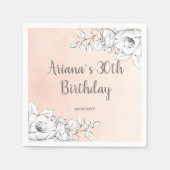 おしゃれなエレガントピンクホワイトフラワー スタンダードカクテルナプキン (正面)