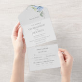 おしゃれなエレガントブルー パーウィンクル ハイドランジア フラワー RSVP オールインワン招待状 (貼ってはがせる)