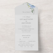 おしゃれなエレガントブルー パーウィンクル ハイドランジア フラワー RSVP オールインワン招待状 (内側)