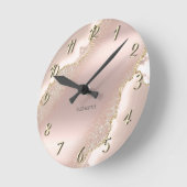 おしゃれなエレガントローズゴールドグリッター大理石 ラウンド壁時計 (傾斜)