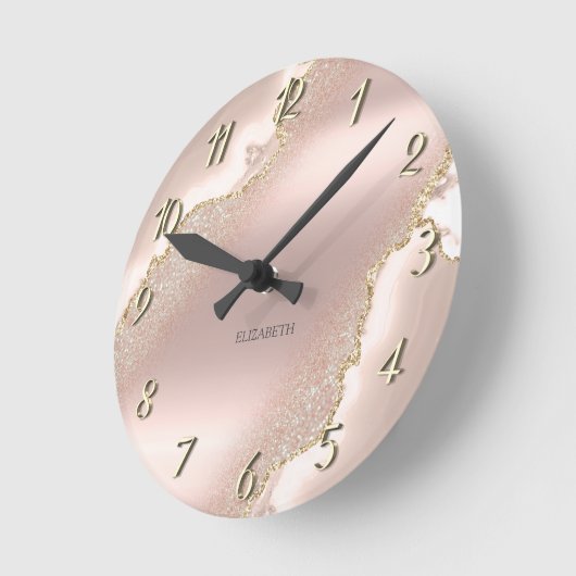 おしゃれなエレガントローズゴールドグリッター大理石 ラウンド壁時計 (傾斜)