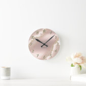 おしゃれなエレガントローズゴールドグリッター大理石 ラウンド壁時計 (ホーム)