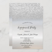 おしゃれなエレガント シルバー グリッター ボケ 婚約 招待状 (正面/裏面)