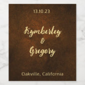 おしゃれなエレガント ダークブラウン ゴールドアクセント セーブ・ザ・デート ワインラベル (シングルラベル)