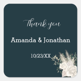 おしゃれなエレガント ネイビー 白 花 ウェディング ステッカー