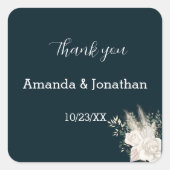 おしゃれなエレガント ネイビー 白 花 ウェディング ステッカー (正面)