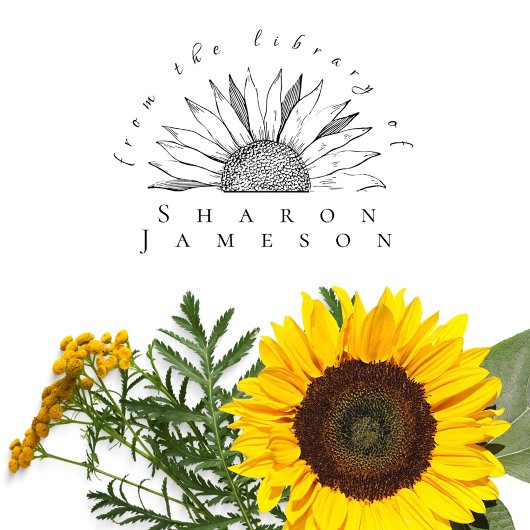 おしゃれなオリジナル名前のひまわり図書館スタンプ セルフインキングスタンプ